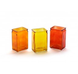 Three Assorted Color Rectangular Glass Vase